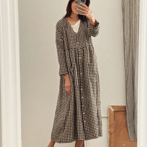 Women's linen buttons oversized dress V-neck long sleeve image 4