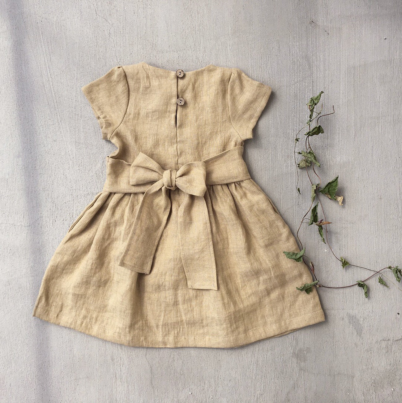 Girls linen dress short sleeves with belt 100% washed linen | Etsy