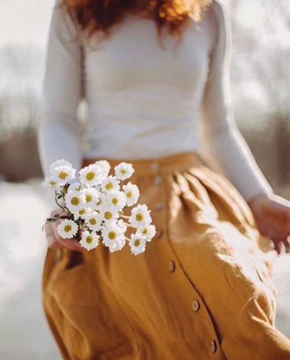 Women's Linen Skirt With Buttons | Etsy