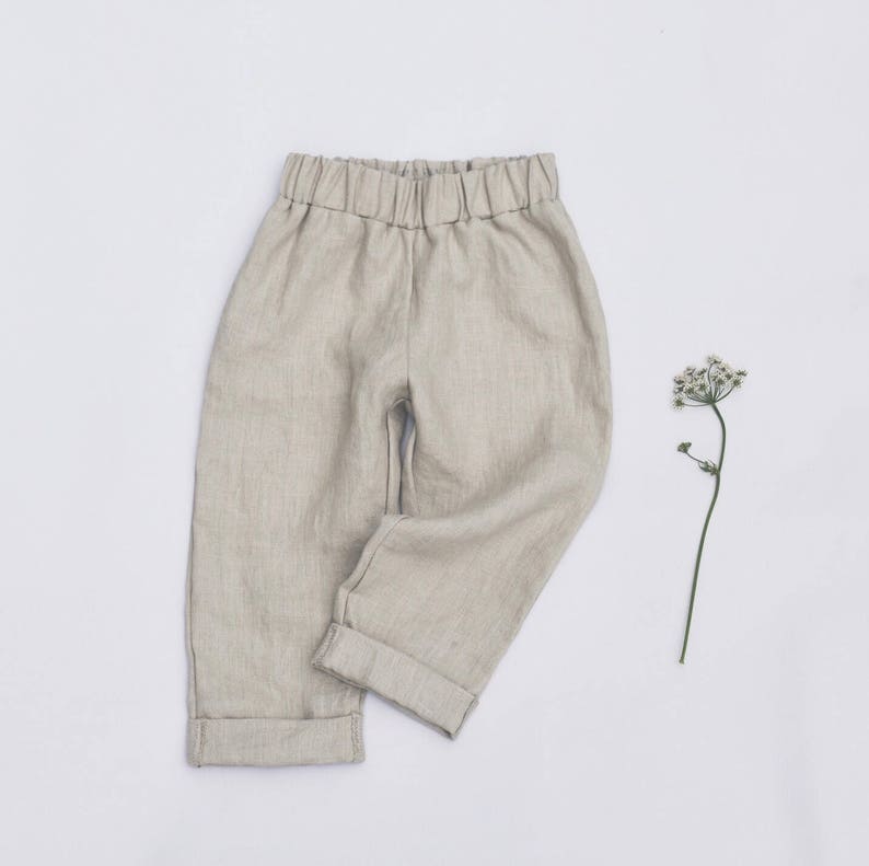 Kids linen trousers 100% washed linen image 2