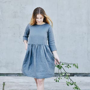 Women's linen dress 3/4 sleeve