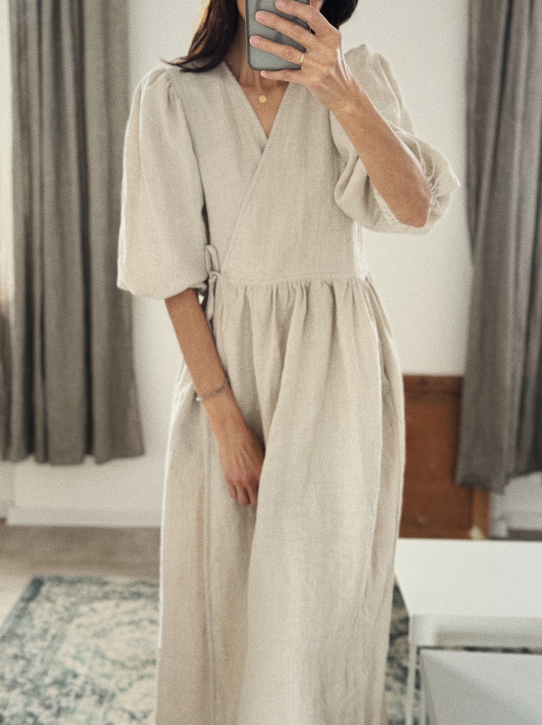 Wrap – Mini Linen Wrap Dress with Butterfly Sleeves