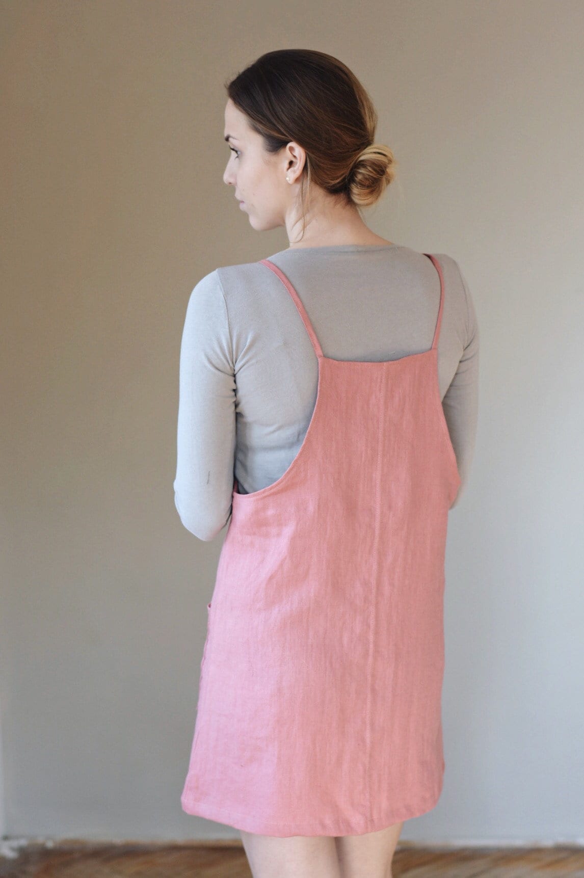 Mia Linen Dress in Tan and Black Stripe Cotton