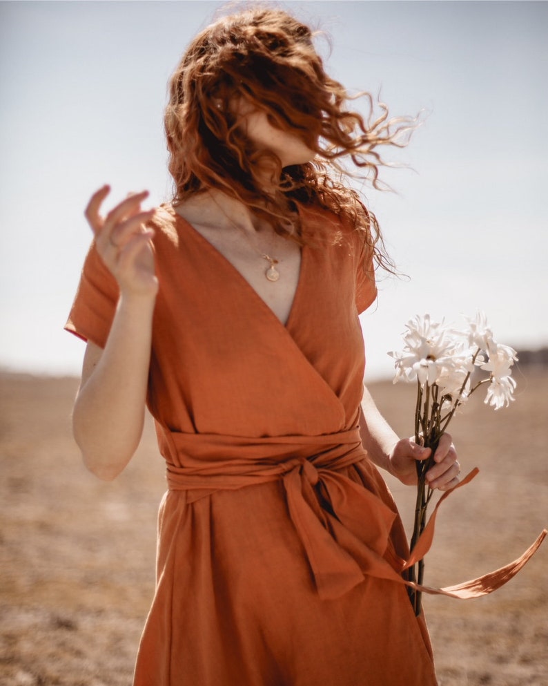 rust colored wrap dress