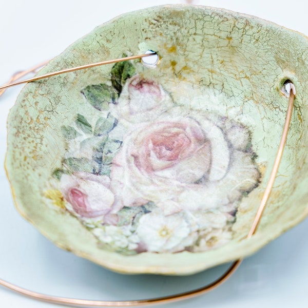 Handmade Decoupage Antique Rose Jewellery Bowl