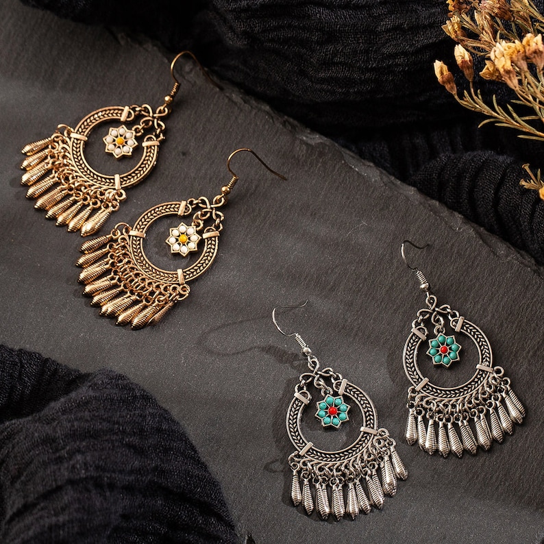 Vintage Ethnic Tassel Hanging Dangle Drop Earrings for Women Female Anniversary Party Wedding Jewelry Ornaments Accessories