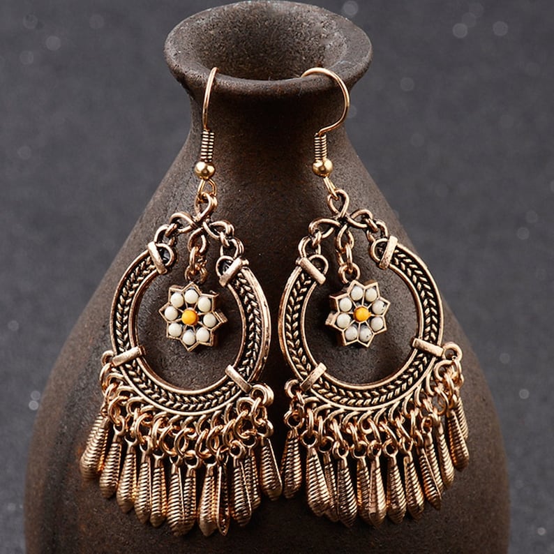 Vintage Ethnic Tassel Hanging Dangle Drop Earrings for Women Female Anniversary Party Wedding Jewelry Ornaments Accessories