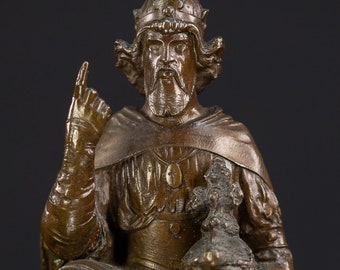 Saint Henry II Bronze Sculpture | 1700s / 1800s Antique Holy Roman Emperor Statue | Saint Exuberant - King of the Romans - Heinrich II