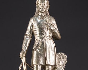 Saint Hubert Silvered Metal Statue | St Hubertus Antique Zamak Figure Hunters | 10.4”/ 26.5 cm Large