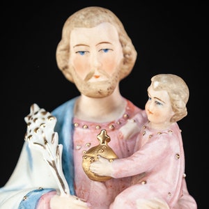 Saint Joseph with Baby Jesus Statue | St with Child Christ Figure | Porcelain Figurine | 6.9&quot; / 17.5 cm Large