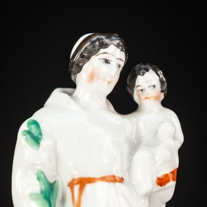 Saint Anthony with Child Jesus Porcelain Statue | Antique 19th Century St Figure | 1800s Figurine | 7.3&quot; / 18.5 cm Large