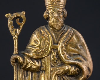 Saint Hubert Bronze Sculpture from 19th Century | St Hubertus 1800s Antique Statue Hunters | 8.3”/ 21 cm Large