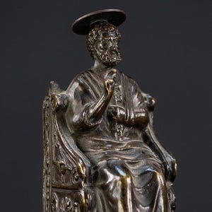 St Peter Bronze Statue | 19th Century Saint Apostle Sculpture | 1800s Antique Religious Figure | 5.5&quot; / 14 cm Large