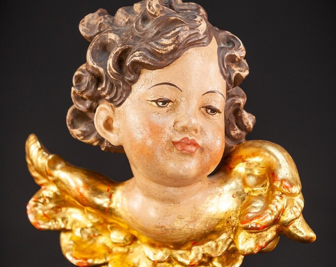 Angel Sculpture Italian Wooden Archangel Statue Vintage Wood Carving