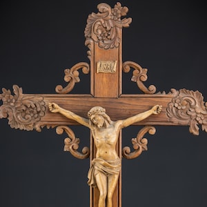 30 &quot;/ 76 cm groß | Wand Kruzifix | 1800er Jahre Antikes Hölzernes Kirchenkreuz | 19th Century Holzschnitzerei Jesus Christus