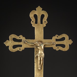 RARE 1400s Processional Cross | Antique 15th Century Bronze Altar Crucifix | 12.6&quot; / 32 cm Large