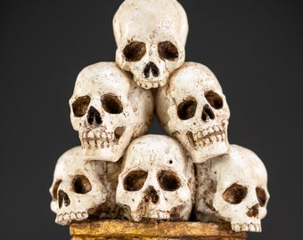 A RARE Memento Mori | 1700s Antique French Wooden Skulls  | 18th Century Wood Carving Death | 6.5" / 16.5 cm Large