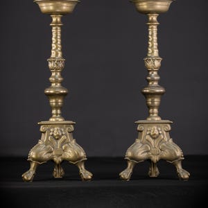 Candlesticks Pair French | Two Vintage Bronze Pricket Candle Holders Angel | 17.3&quot; / 44 cm Large