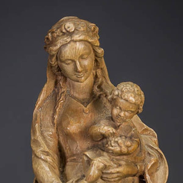 Beautiful Italian Wooden Madonna w Child Christ Sculpture Hand Carved Mary Jesus