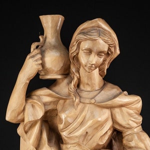 St Elizabeth of Hungary Wood Sculpture | Vintage Saint Wooden Carving Figure | 24.4”/ 62 cm Large