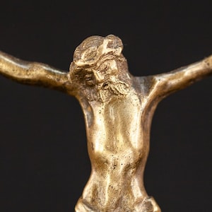 Corpus Christi Bronze Sculpture | 18th Century Christ Statue | 1700s Antique Jesus Figure | 3.7&quot; / 9.5 cm Large