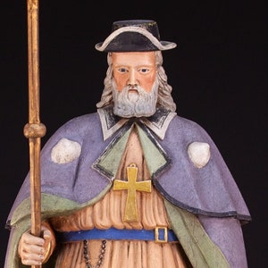 St James the Great Antique Wooden Statue | Saint Jacob Greater son of Zebedee Wood Carving Figure 1800s | 30&quot; / 76.5 cm Large
