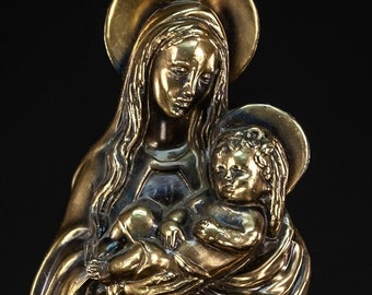 Virgin Mary with Child Jesus Bronze Sculpture | Madonna with Infant Christ Vintage Statue | 16.5”/ 42 cm Large