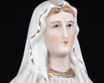 Virgin Mary Statue | Our Lady of Lourdes Figure | Madonna Antique French Porcelain Figurine | 12" / 31 cm Large