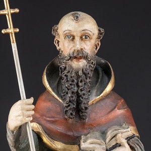 Saint Jacob The Apostle Sculpture | 1700s St James Wood Carving Statue | Religious Wooden Figure | 23.6&quot; / 60 cm Large