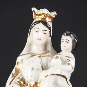 Virgin Mary with Child Jesus Porcelain Statue | French Antique Madonna with Infant Christ Figure  | 7.9&quot;/ 20 cm Large