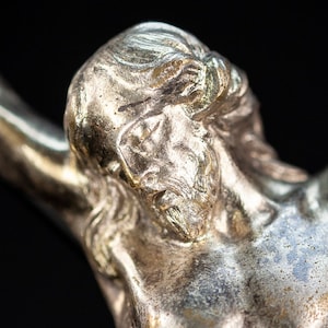 Corpus Christi Sculpture |  Antique 18th Century French Jesus Christ Silver Plated Bronze Statue | 1700s Crucifix Figure