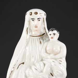 Virgin Mary with Child Jesus Statue | Madonna and Infant Christ Antique Porcelain Figure | 7.9&quot;/ 20 cm Large