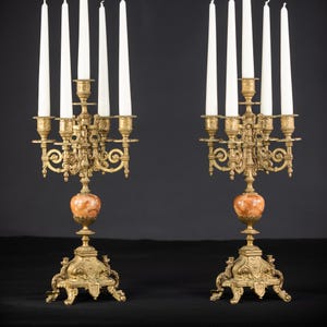 Candelabras Pair | Two Bronze Candle Holders from the mid 1900s | Vintage Baroque Chandeliers with 10 Lights | 16.9&quot;/ 43 cm