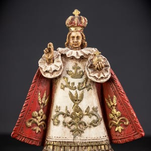 Gipsen beeldje kindje Jezus van Praag | Vintage krijtfiguur kind Christus | Religieus gipsen beeldje | 10,4" / 26,5 cm groot