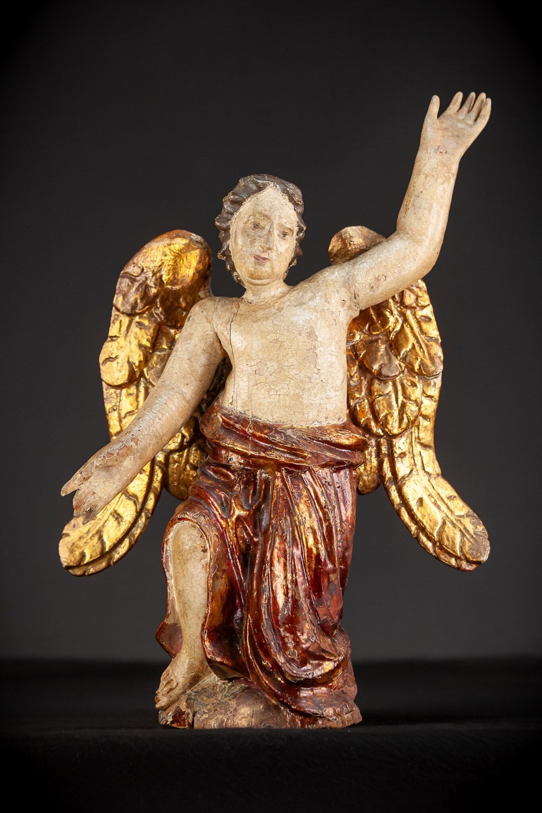 Angel Wooden Sculpture 1700s Antique Wood Carving Archangel Statue 18th ...