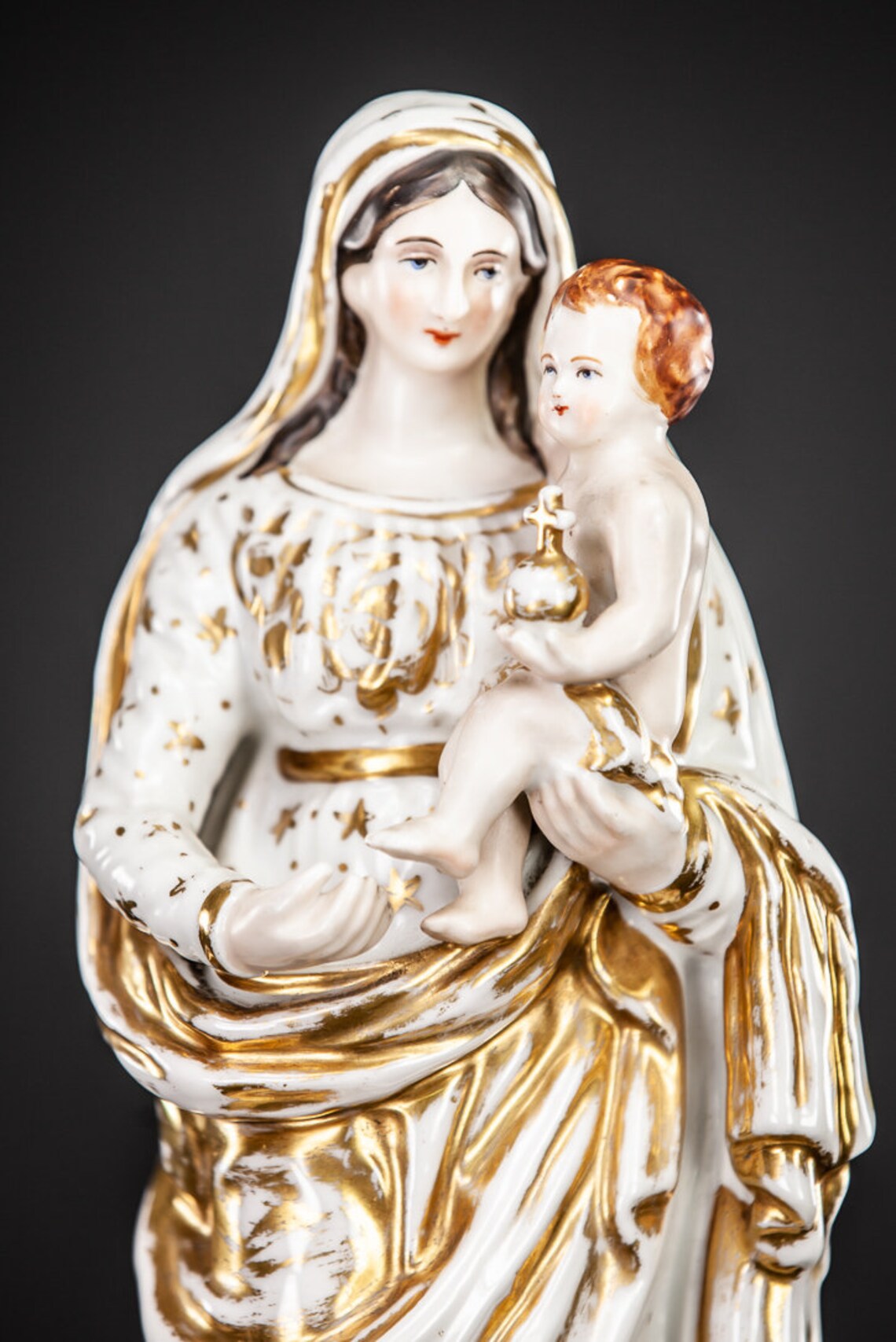 Virgin Mary Statue  Madonna Baby Jesus Figure  Antique Paris image 1