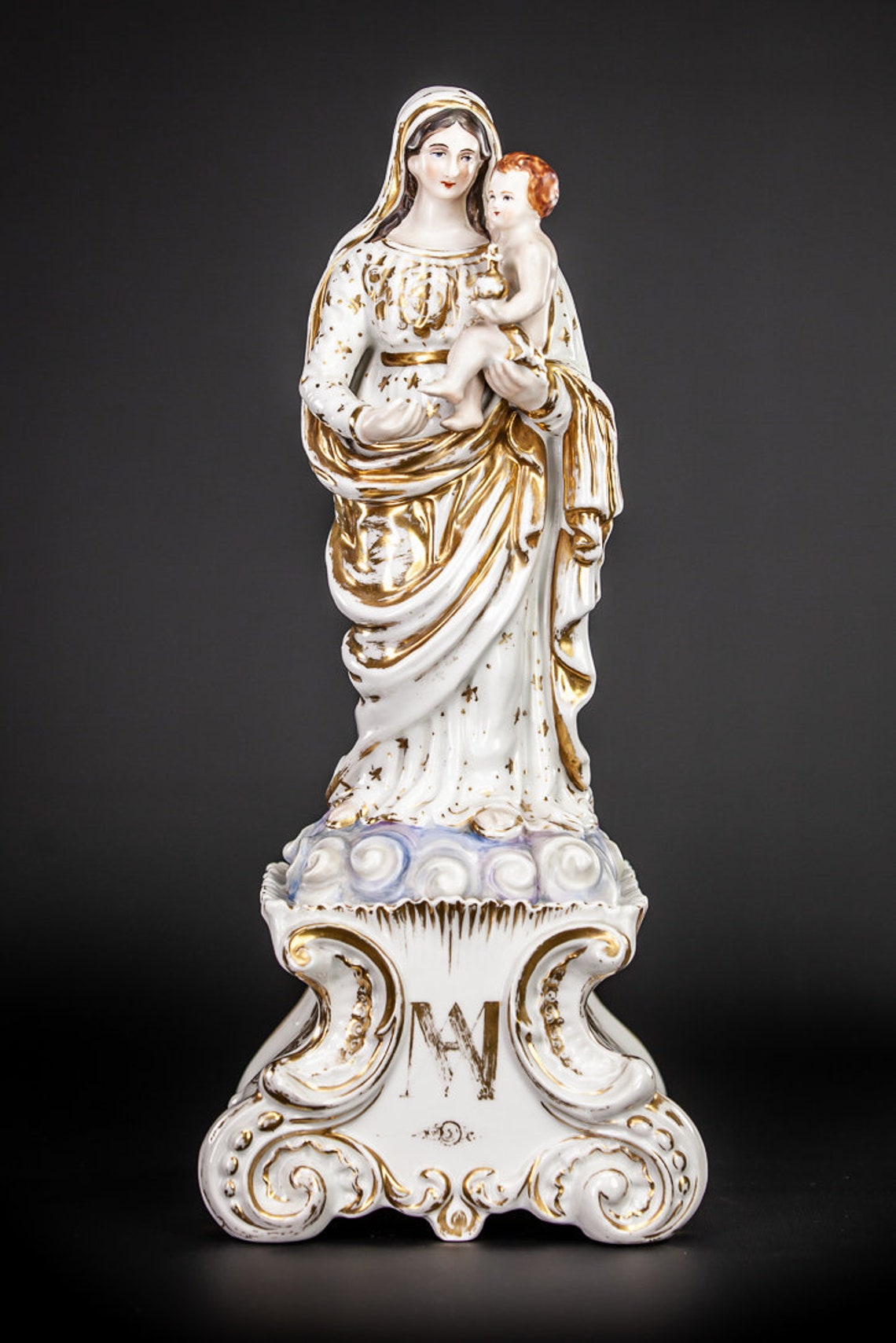 Virgin Mary Statue  Madonna Baby Jesus Figure  Antique Paris image 0