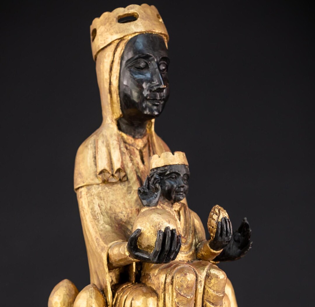 Black Madonna Wooden Statue Antique Virgin of Montserrat Wood Carving ...