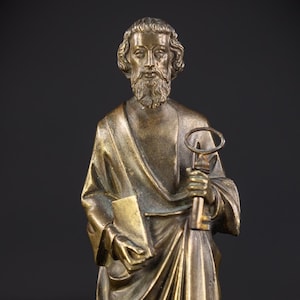 St Peter Sculpture | Saint Apostle Bronze Statue | 1700s Antique Figure | 6.3&quot; / 16 cm Large