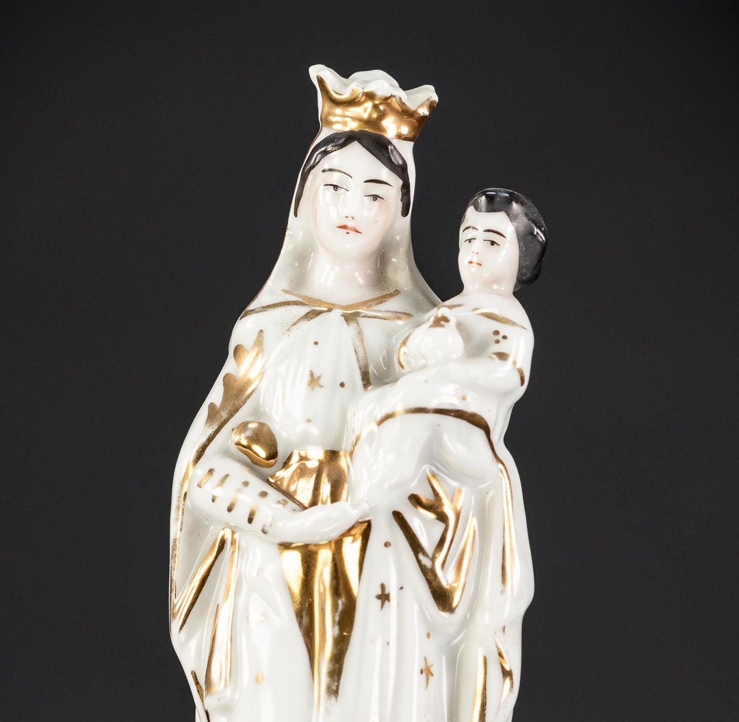 Virgin Mary With Child Jesus Porcelain Statue | French Antique Madonna ...