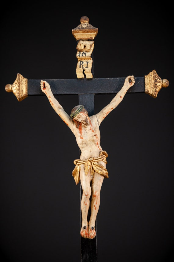 Altar Kruzifix Antikes 1700er Holzkreuz Kirche Holzfiguren der