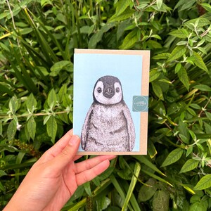 Embroidered Penguin Photograph Card - Recycled Card and Envelope -  Christmas, Celebration, Greetings, Holiday Card - Blank Inside