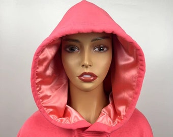 Satin Lined Hoodie -Unisex Spring Thin Hoodie-Watermelon Red