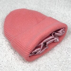 Women Satin Lined Knit Beanie For Winter Watermelon Red Color