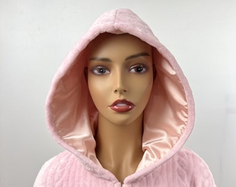 Robe doublée de satin - Robe polaire full zip up pour femmes, peignoir chaud à fermeture éclair lâche rose