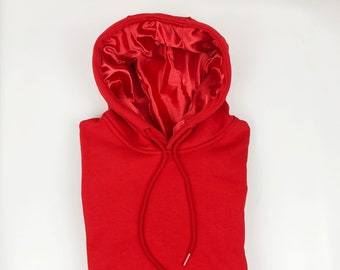 Satin Lined Hoodie Unisex-Thick-Red