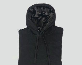 Satin Lined Hoodie Unisex-Thick-Black