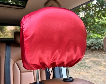 Reversible Satin Car Headrest Cover Adjustable-Red