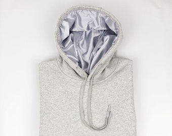 Satin Lined Hoodie Unisex-Thick-Light Gray