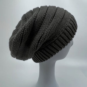 Satin Lined Knit Slouch Beanie Winter Hat Dark Gray